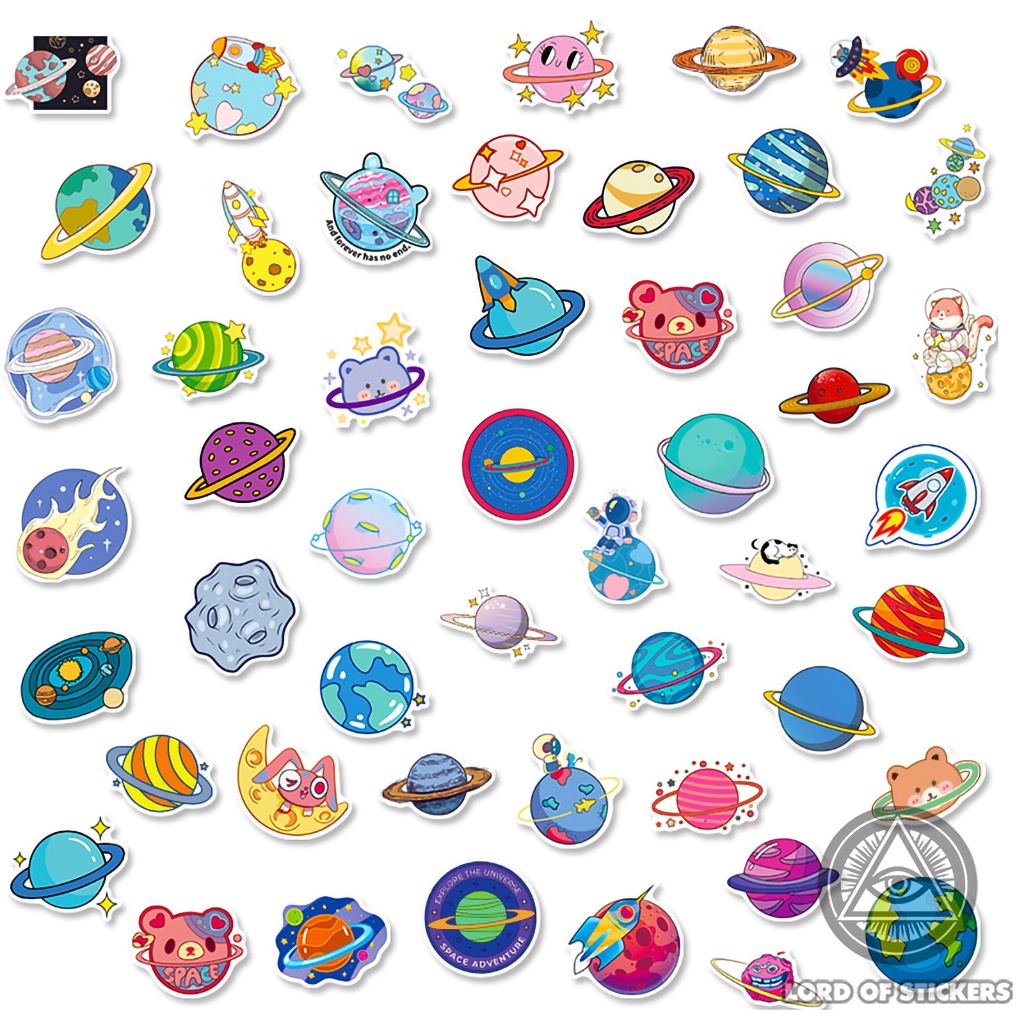 Set 50 Nhãn Dán Cute Chủ Đề Vũ Trụ Sticker Phong Cách Hoạt Hình Dễ Thương Chống Thấm Nước Dán Mũ Bảo Hiểm, Laptop, Vali