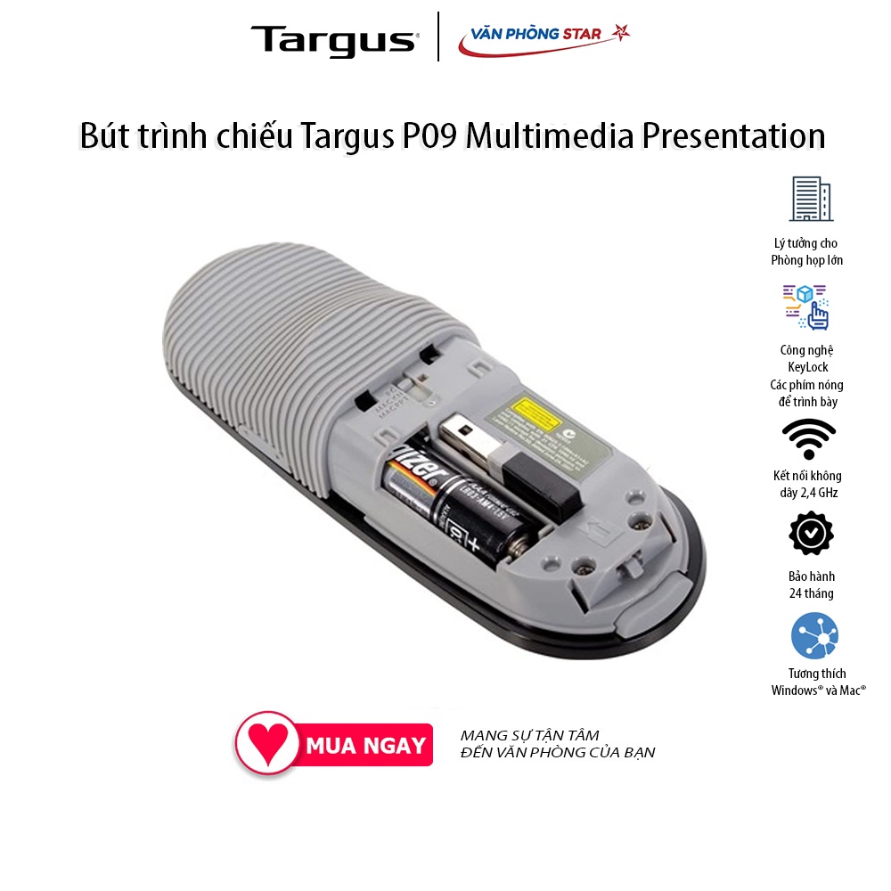Bút trình chiếu Targus P09 Multimedia Presentation Remote kết nối không dây Tương thích với Windows &amp; MacOS