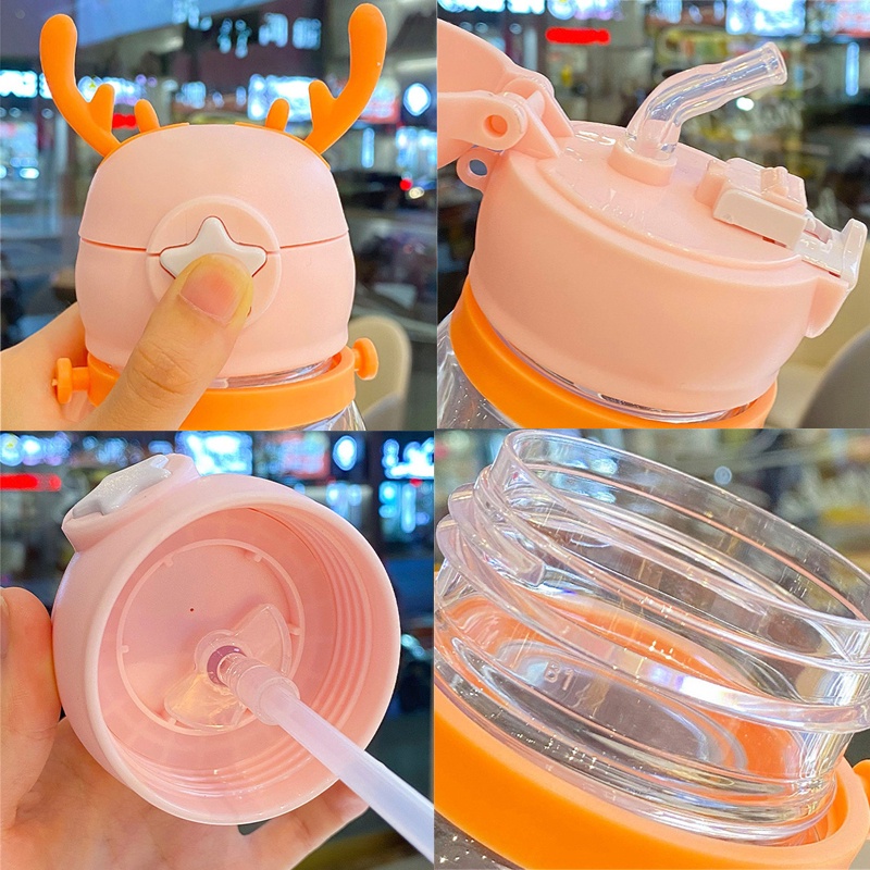 Bình Nước Nhựa Trong Suốt Dung Tích 600ml Có Ống Hút Tiện Dụng