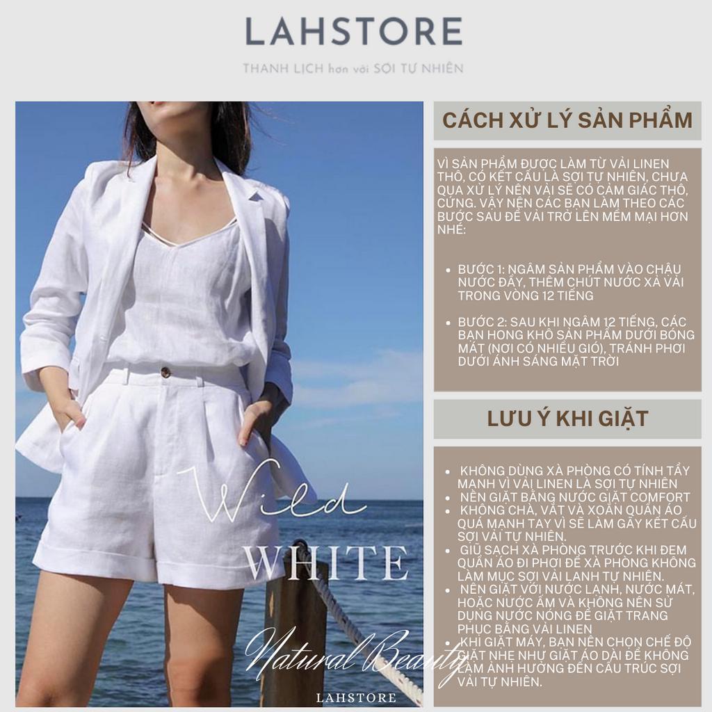 Áo khoác blazer nữ LAHSTORE vải linen Hàn 1 lớp dày dặn, cổ ve vuông, túi bổ nắp, 2 cúc (Trắng)