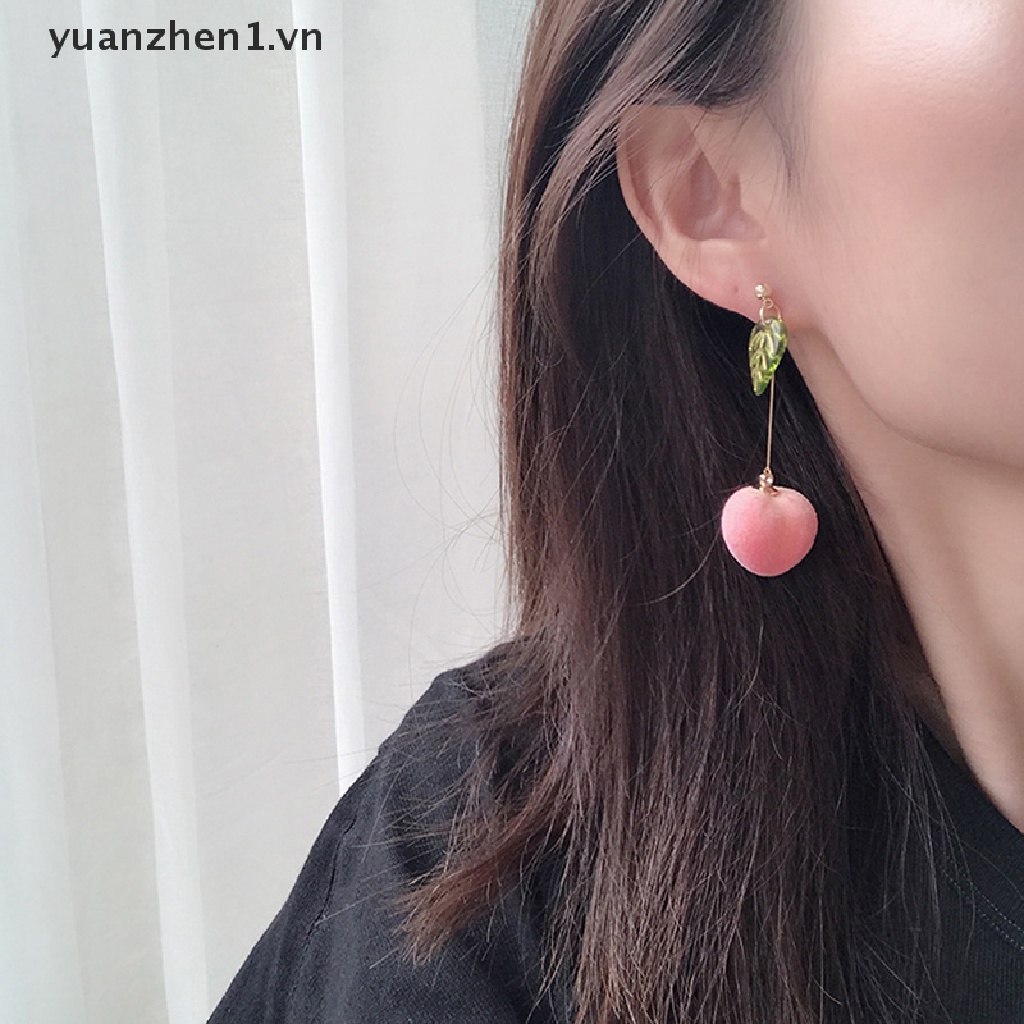 Bông Tai Dáng Dài Hình Quả Đào Phối Tua Rua Màu Hồng Ngọt Ngào Lãng Mạn Thời Trang Dự Tiệc Cho Bạn Gái
