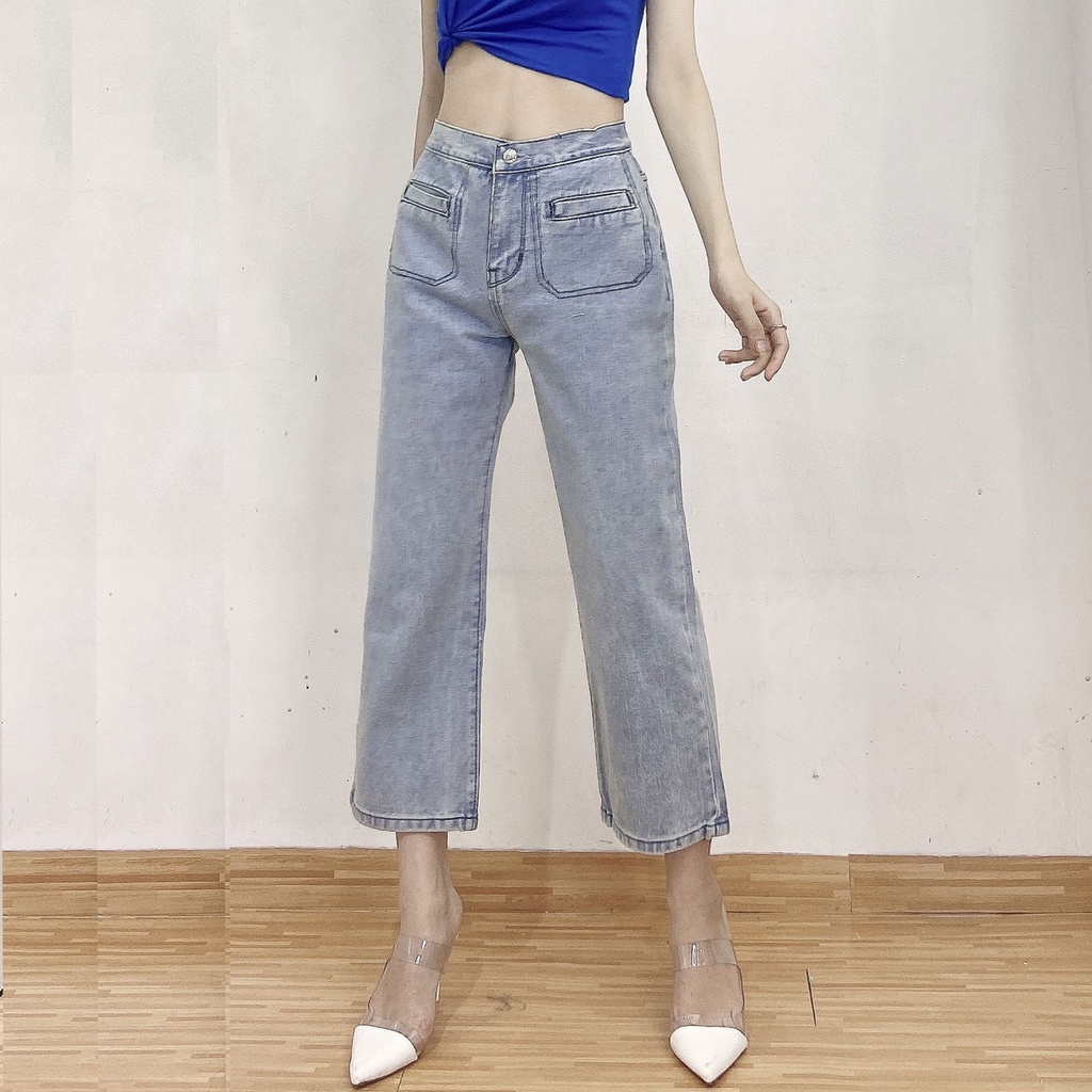 Quần baggy jean nữ cao cấp, lưng cao,màu xanh , quần jean nữ  LB278 Shop SaigonMen