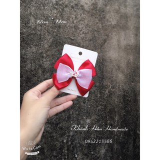 kẹp tóc nơ đỏ mix trắng gắn vương miện nhỏ size 8,5cm * 7,5cm cho bé gái ( ảnh thật )