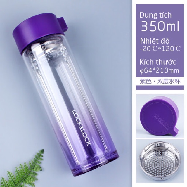 🍓🍓BÌNH NƯỚC THUỶ TINH 2 LỚP CHỐNG NÓNG BOROSILICATE GLASS LOCK&LOCK-LLG653