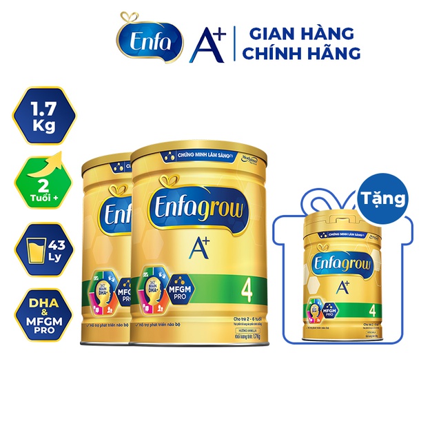 [Tặng 1 lon Enfa A+ 4 830g] Combo 2 lon Sữa Bột Enfa A+ 4 1700g/lon