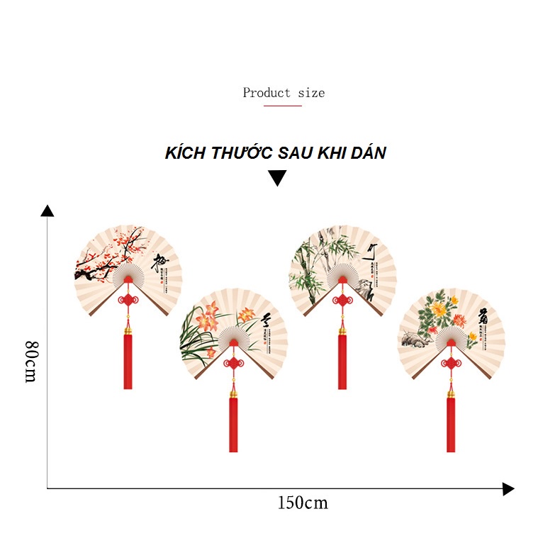 Decal Dán Trang Trí Tường 3D Tranh Thủy Mặc Mai Lan Cúc Trúc - AmyShop
