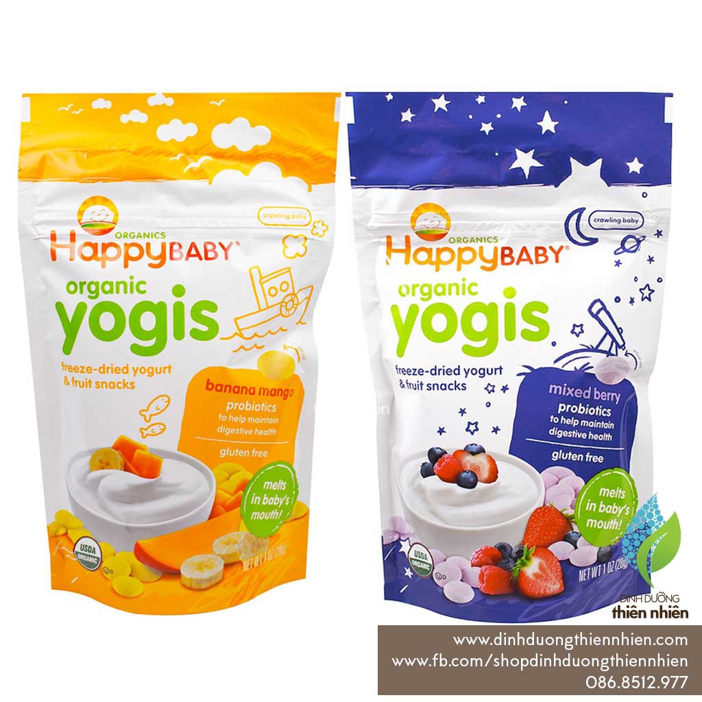 Bánh Ăn Dặm Sữa Chua Sấy Khô Hữu Cơ Happy Baby Organic Yogis, 28g