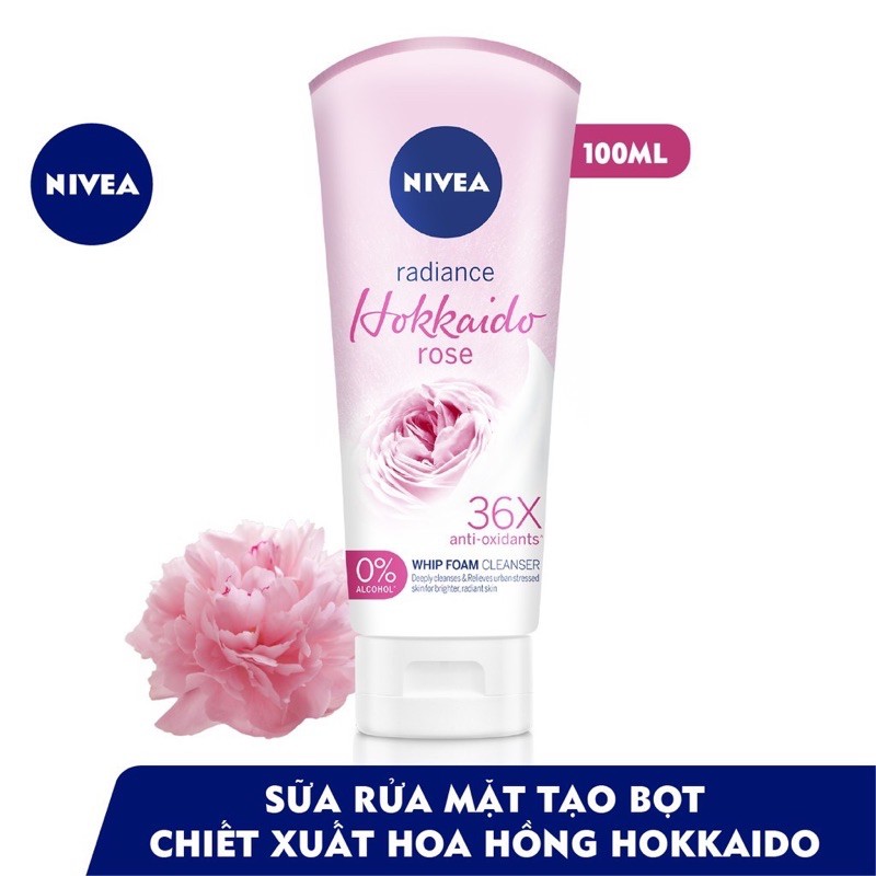 Sữa Rửa Mặt Nivea Chiết Xuất Hoa Hồng Làm Sáng Da Radiance Hokkaido Rose Whip Foam Cleanser 100g