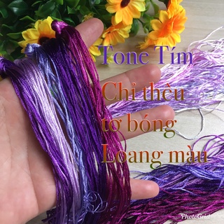 🌺 🌺 Chỉ thêu tone TÍM tơ bóng LOANG MÀU loại tốt màu đẹp thêu tay truyền thống