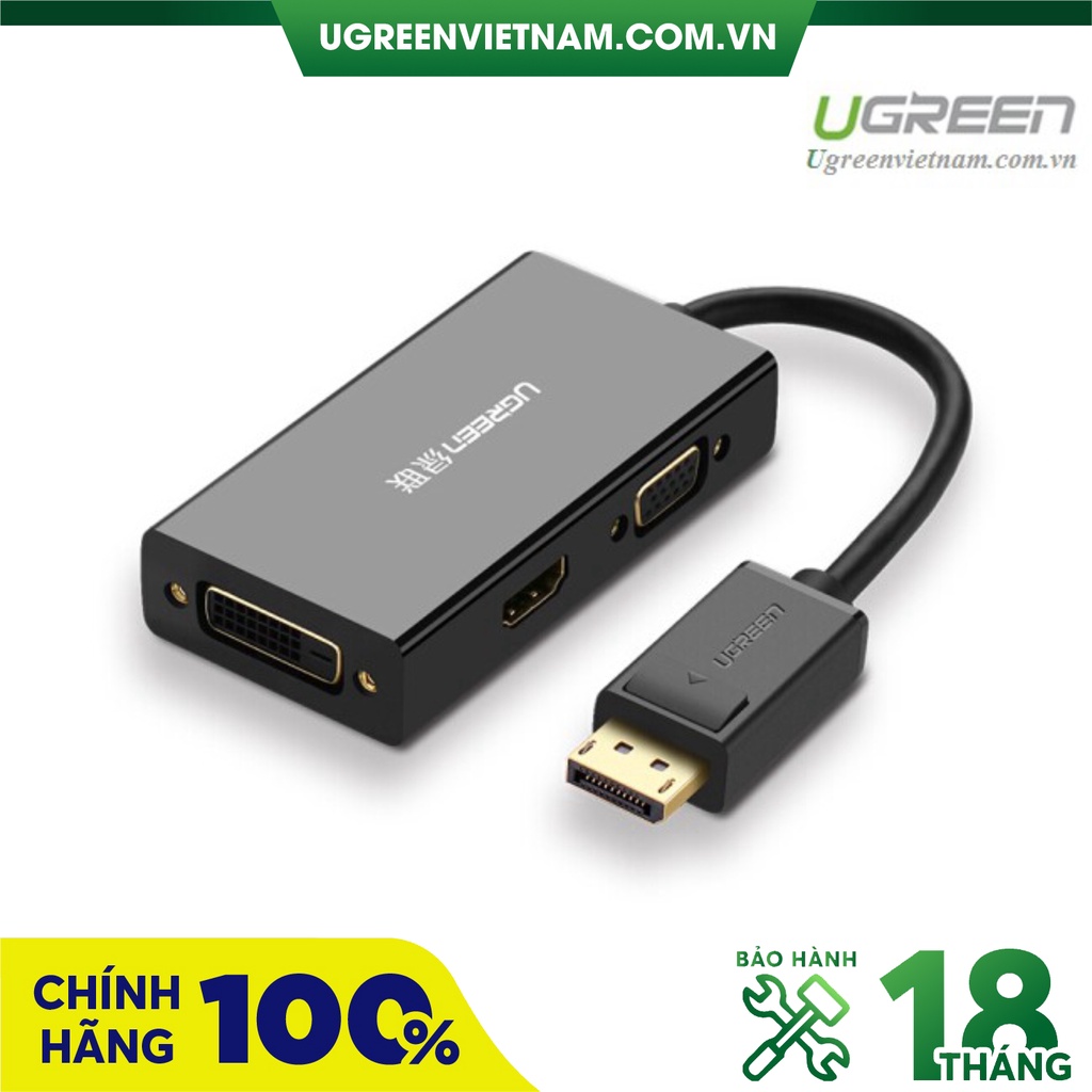 Cáp chuyển đổi Displayport to VGA + HDMI + DVI hỗ trợ 4k 2k Ugreen 20420 (Màu Đen)