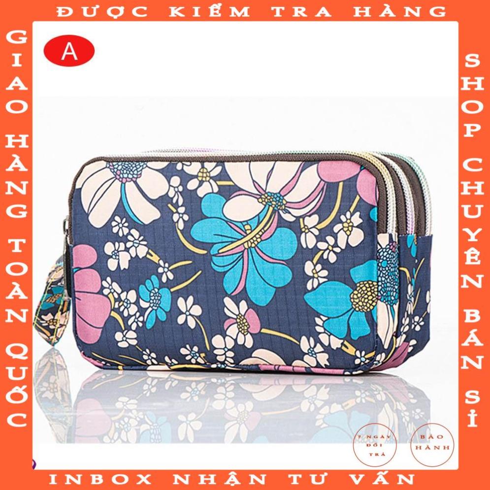 Túi cầm tay nhỏ gọn họa tiết hoa thiết kế 3 ngăn khóa kéo xinh xắn thời trang cho nữ zadang