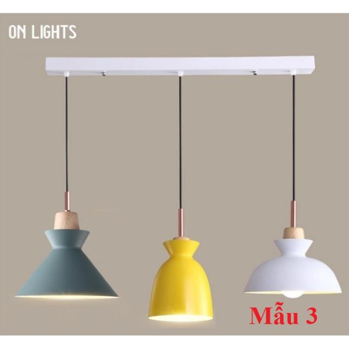Bộ 3 đèn thả trần chao nhôm đuôi gỗ ABC, đèn thả trần trang trí 3TGB