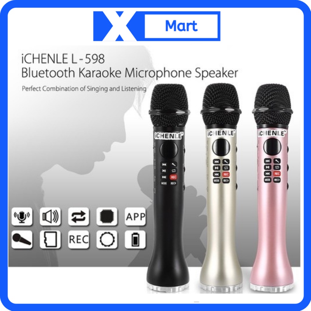 Micro karaoke bluetooth cao cấp L598 chống rè chống hú - Hát karaoke có hỗ trợ ghi âm công suất 9W