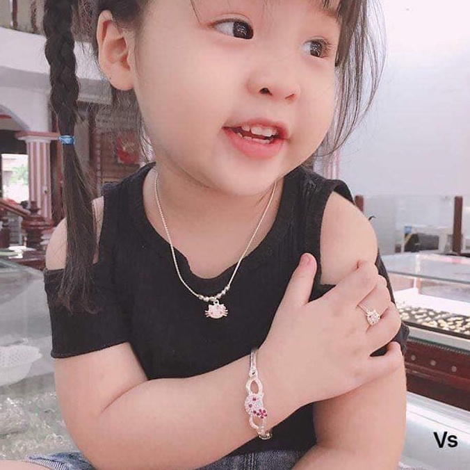 Dây chuyền bạc mèo kit tty dễ thương bé gái,Vòng cổ bạc thật cho bé dây to dầy dặn,Vàng bạc an chi