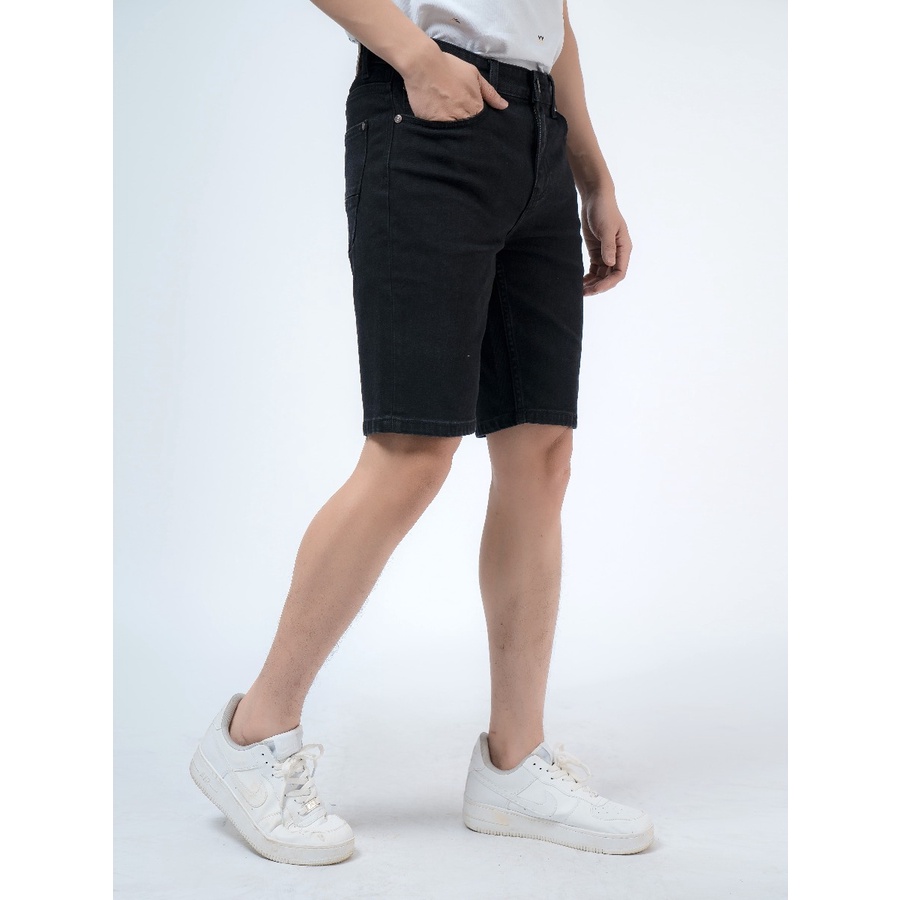 Quần short jean nam hàng hiệu OWEN SJ220261 sóc đùi ngố bò màu đen trơn dáng slim fit ôm vừa vải denim cao cấp mềm mát