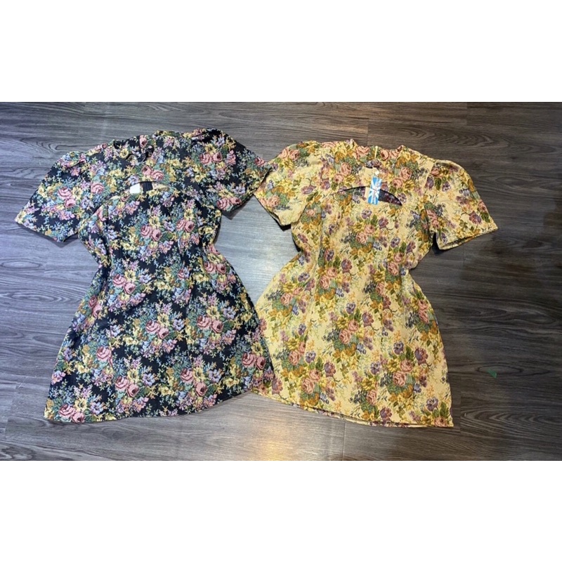 𝗕𝗜𝗚 𝗦𝗜𝗭𝗘 Đầm Gấm Hoa Thêu Nổi Khoét Ngực 𝟱𝟱-𝟴𝟱𝗸𝗴