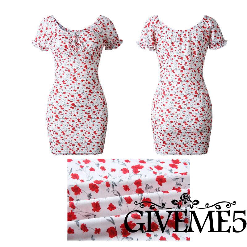 Đầm nữ cộc tay cổ tròn in hoa thời trang