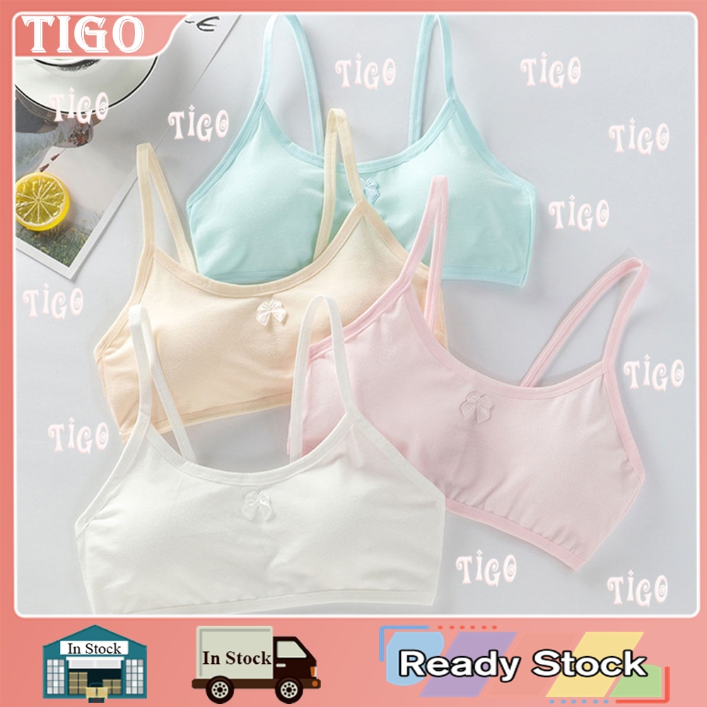 ♥Tigo♥ Kids Girls Bra Cotton Thin Strap Solid Color Teen Girls Bra Training Bra Underwear Sport Bra Kids Bra With Removable Pad