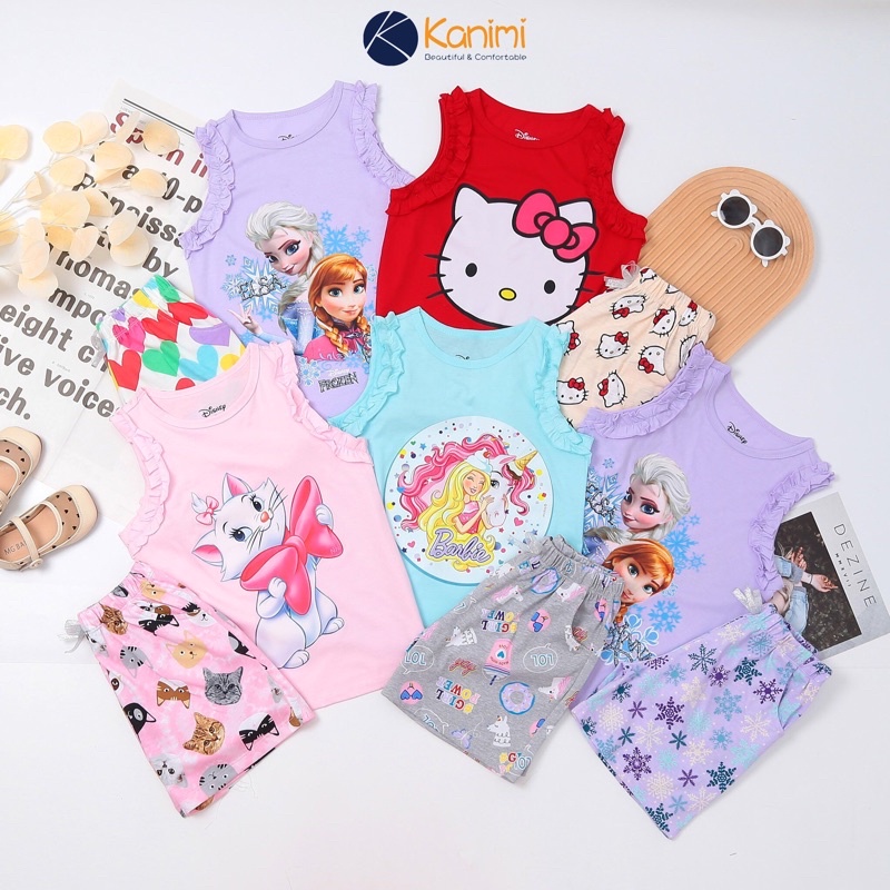 𝗦𝗵𝗼𝗽 𝗠𝗲̣ 𝗕𝗼𝗯 𝟴𝟲 - Bộ bé gái sát nách size đại Disney vải xuất dư 4-14 tuổi, bộ hè cho bé gái