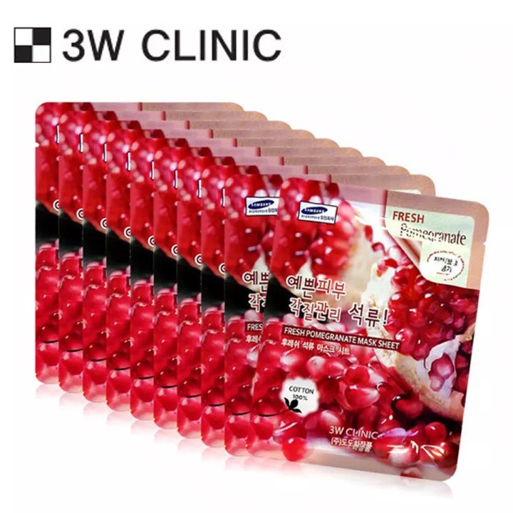 Combo 10 Mặt nạ dưỡng trắng da chống lão hóa chiết xuất lựu 3W Clinic Fresh Pomegranate Mask Sheet 23g x 10