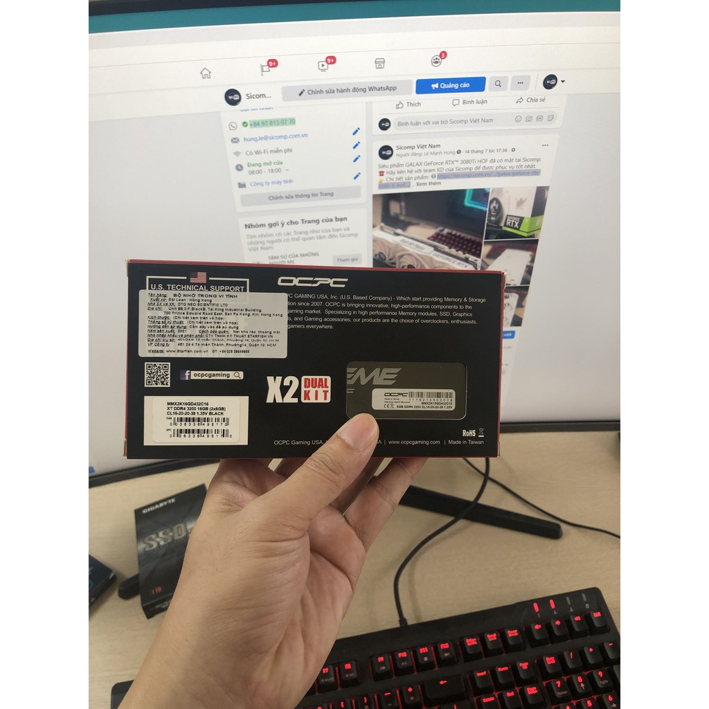 Ram OCPC  DRR4 Xtreme 3200 C16 16GB 8GB*2 Black, bảo hành chính hãng 36 tháng