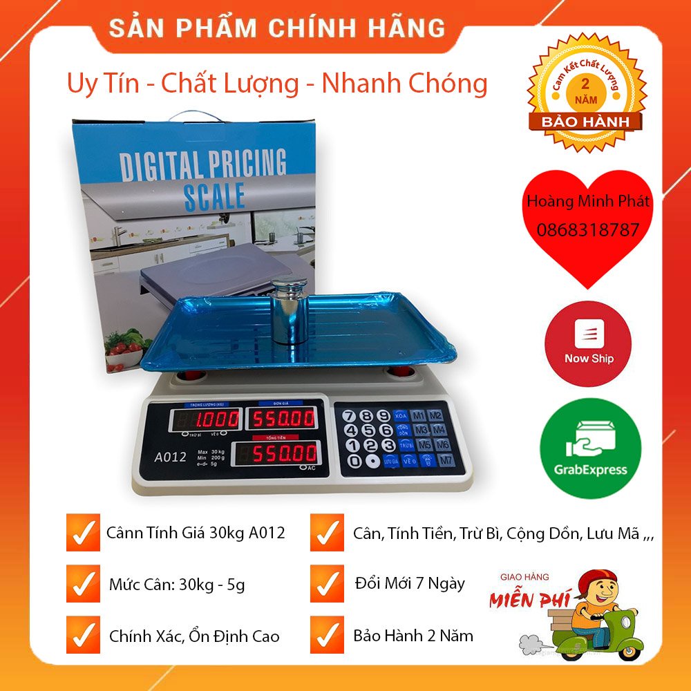 Cân Tính Tiền Hàng Tiếng Việt 30kg/5g A012- Cao Cấp Đài Loan. Màn Hình Hiển Thị 2 Mặt (Bảo Hành 24 Tháng)