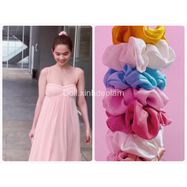 SCRUNCHIES Cột tóc voan lụa tơ óng ánh size siêu to
