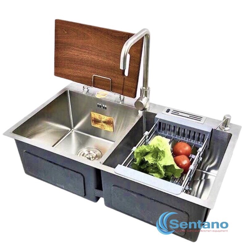 Chậu rửa chén bát đa năng inox sus 304 SENTANO SC-13 8245TD có gác thớt, khay cài dao kéo