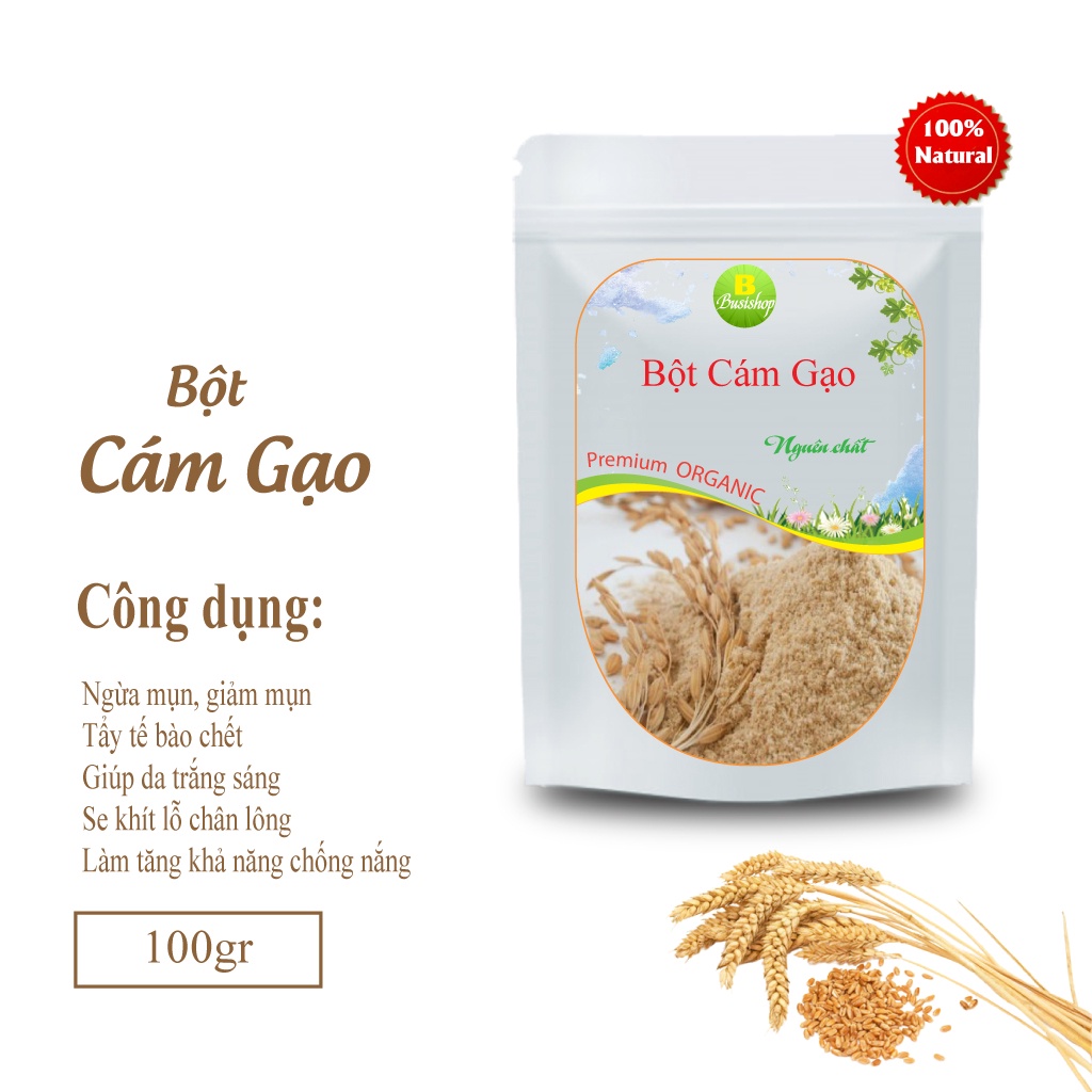 Bột cám gạo sạch nguyên chất 100g - Trắng da, cấp ẩm, mờ thâm sạm