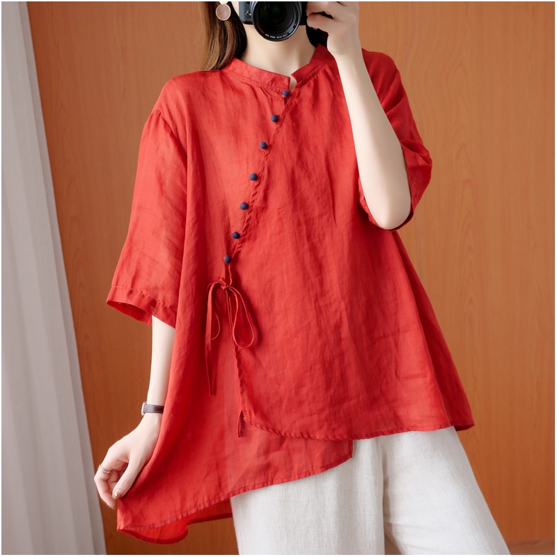 Áo kiểu sườn xám màu đỏ size lớn phong cách cổ điển mới dành cho nữ ca1538