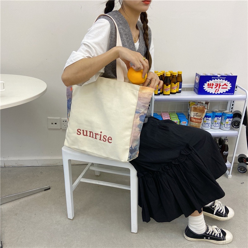 Túi xách IELGY vải bạt sức chứa lớn đeo vai phiên bản thời trang mua sắm Nhật Hàn cho nữ