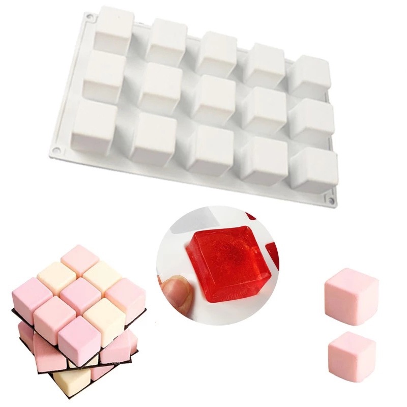 Khuôn silicone 8/15 Ngăn Tạo Hình Khối Vuông Chuyên Dụng Cho Làm Bánh