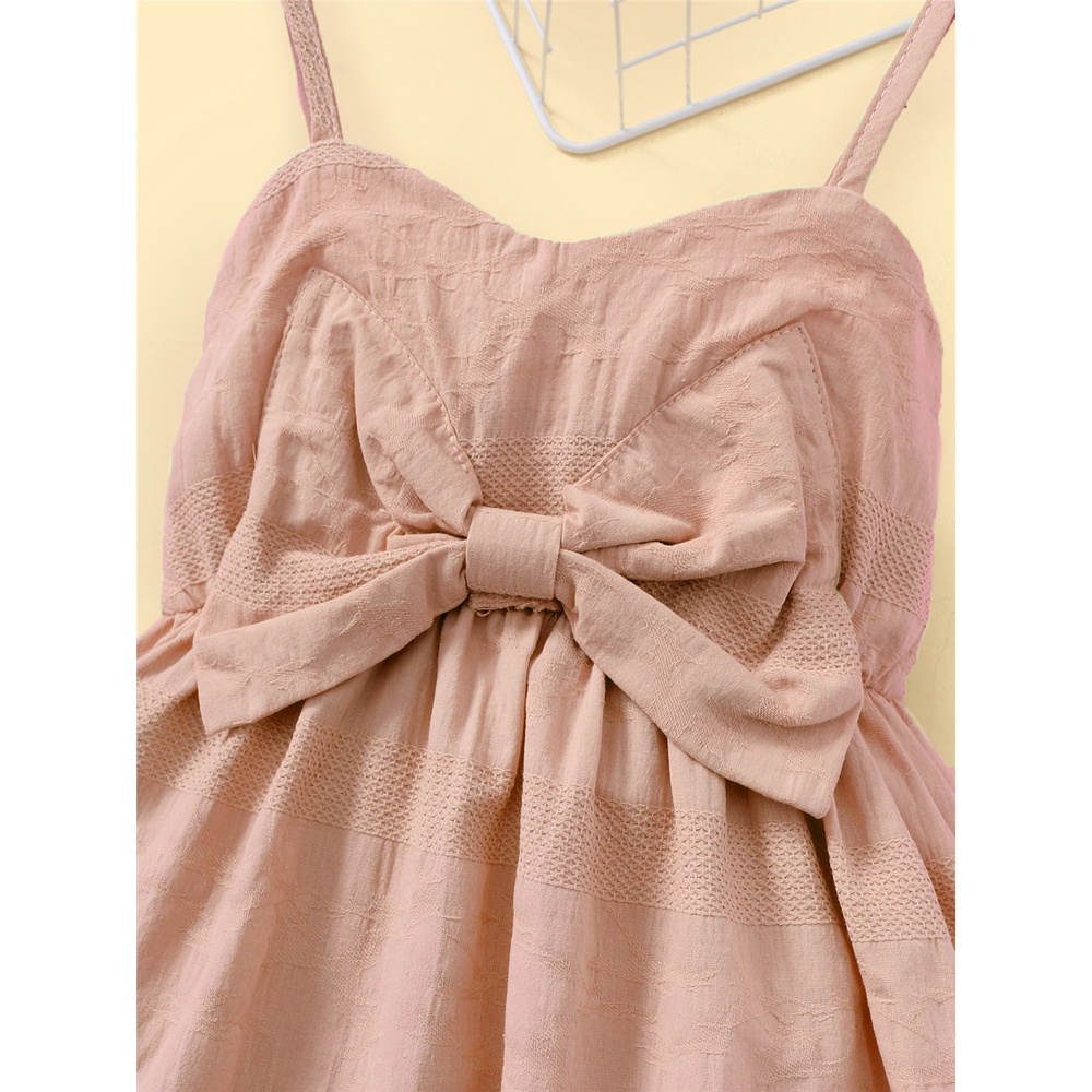 Đầm MIKRDOO hai dây đính nơ màu sắc macaron thời trang đi biển mùa hè dành cho bé gái 1-6 tuổi