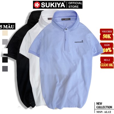 Áo phông nam cổ bẻ Sukiya (5 màu) chất Cotton mềm mại thâm hút mồ hôi AT06