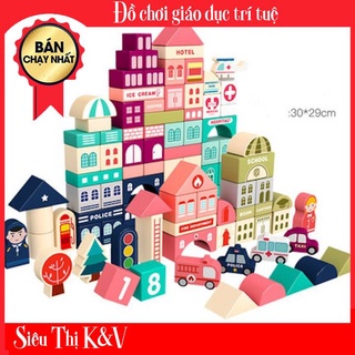 Đồ chơi mô hình thành phố bằng gỗ - xây dựng thành phố + 20 mảnh ghép cảnh kv14