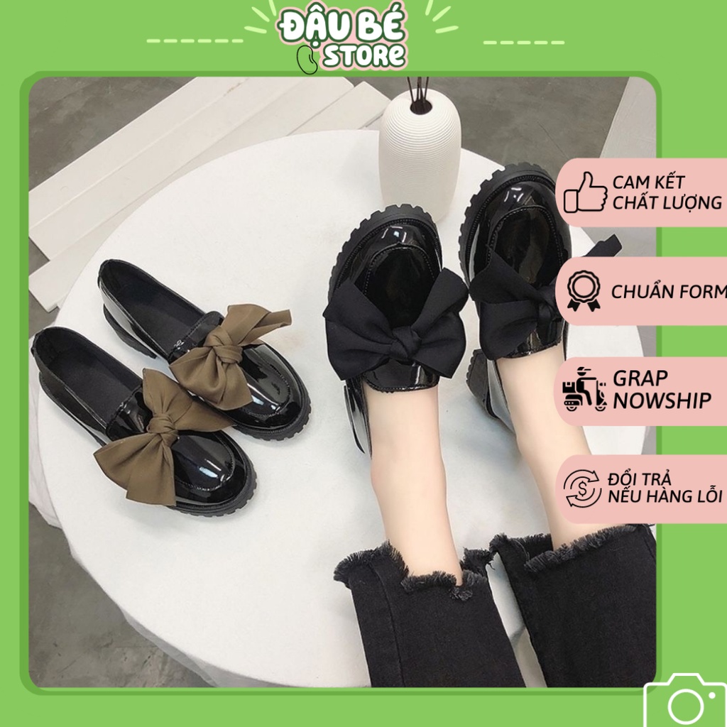 Giày Búp Bê Moca Buộc Nơ Thời Trang Ulzzang - Giày Lười Lolita Da Bóng Đế 5P Phong Cách Tiểu Thư - Daube - G012