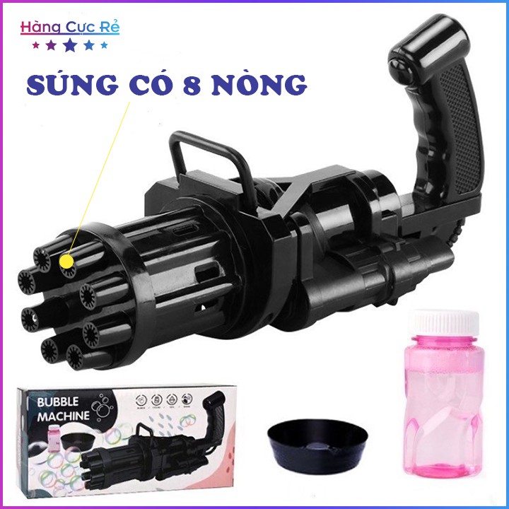 Súng bắn bong bóng xà phòng - Bộ gồm Máy thổi bóng 8 nòng, Khay đựng, Gói tạo bọt bóng, 3 Pin AA - Shop Hàng Cực Rẻ