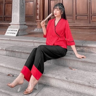 Sét Bộ Lụa Đi Lễ Chùa Lụa gấm Vân Gỗ  Hà Đông - Hàng Thiết Kế Cao Cấp( Ảnh Chụp Thật)