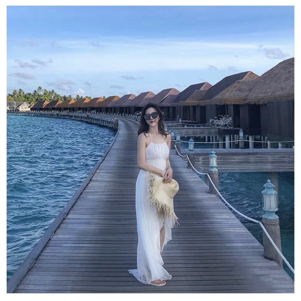 [Mã WAMT1505 giảm 10K đơn 0K] [FreeShip] Đầm maxi đi biển trắng đan lưng | BigBuy360 - bigbuy360.vn