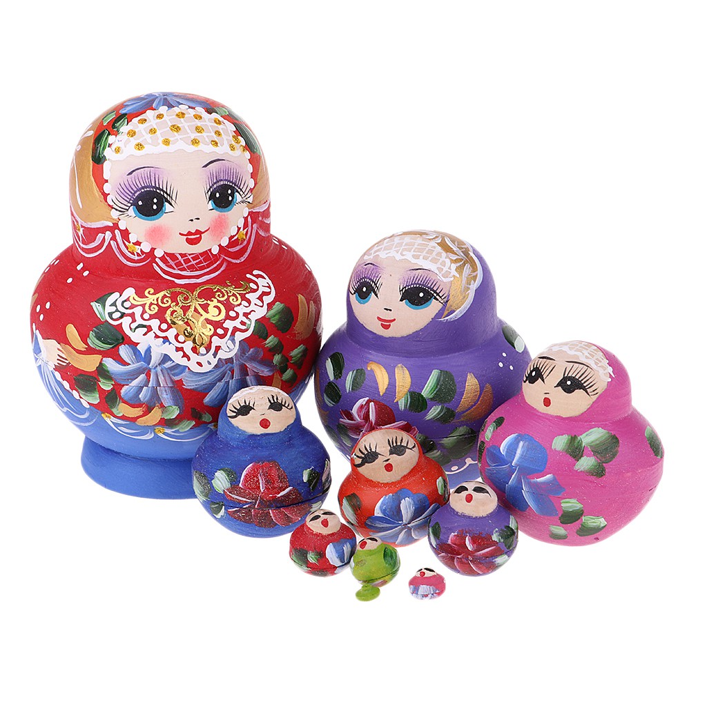 Set 10 búp bê Matryoshka nga thủ công nhiều màu sắc