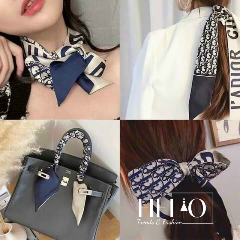 Khăn quấn túi Di.or bảng to _ Trắng Xanh _ HE333