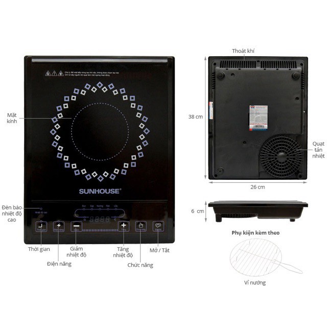 Bếp Hồng Ngoại Sunhouse SHD6011 + Tặng Kèm Vỉ Nướng BH 12 tháng