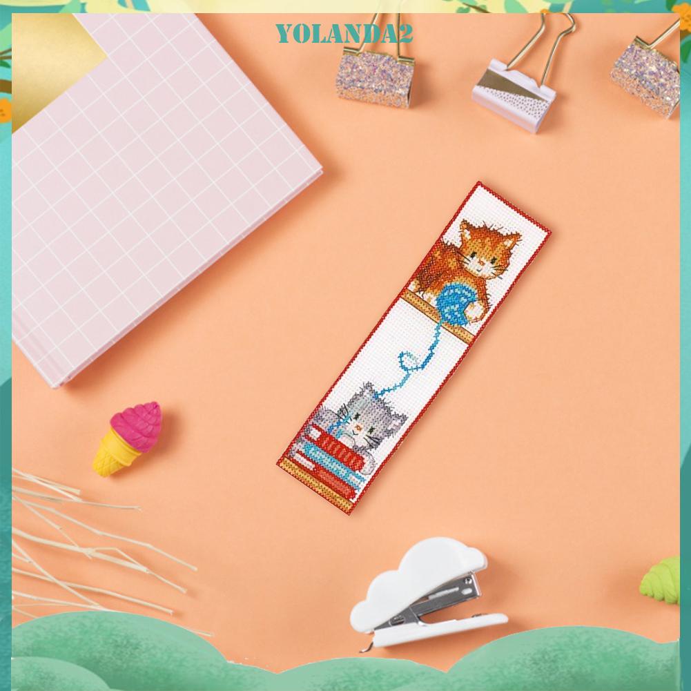(canvas no printing)  Bộ dụng cụ đánh dấu sách vải cotton 14CT thêu hình mèo dễ thương