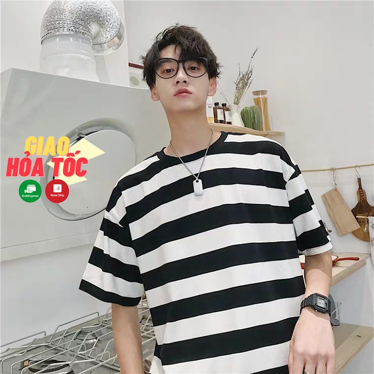 Áo thun sọc ngang bản to nam nữ form rộng unisex