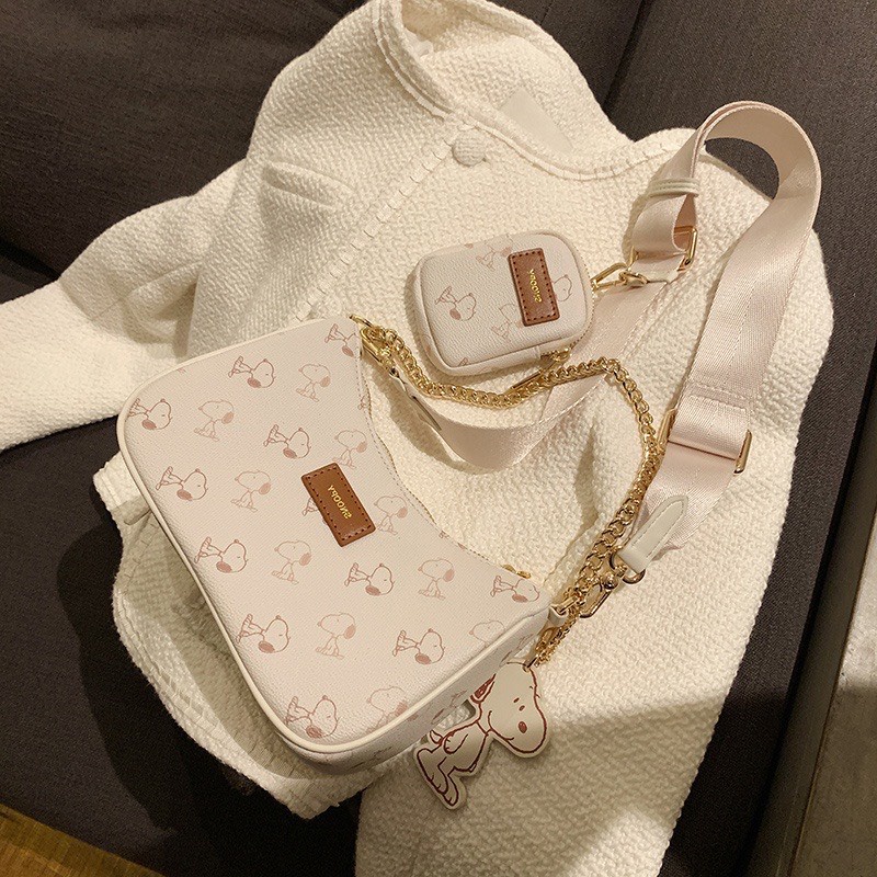 Túi kẹp nách nữ kèm ví nhỏLinh StoreTúi đeo chéo Snoopy họa tiết cún dễ thương da mềm cực xinh SPB 401