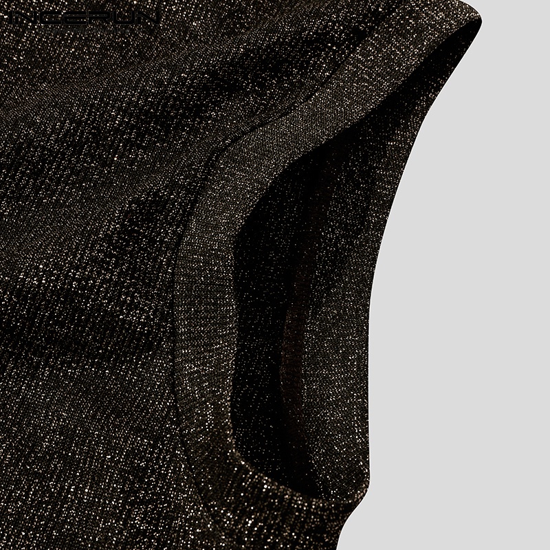 Áo INCERUN cổ rùa không tay màu trơn ánh kim ôm vừa vặn cho nam mặc thường ngày