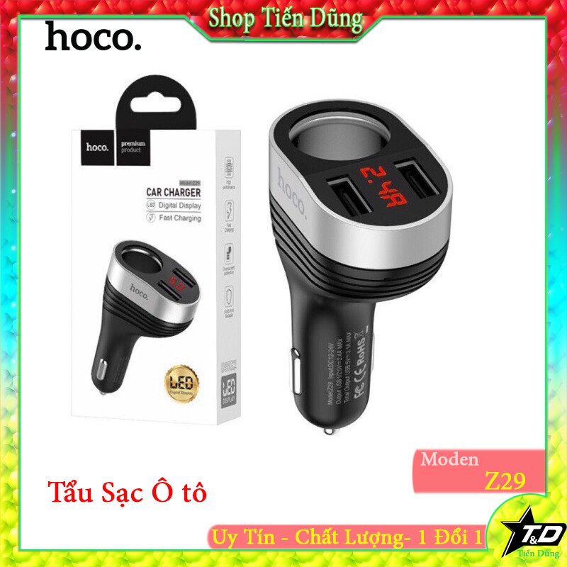 TẨU SẠC OTO HOCO Z29 có đèn Led và 2 cổng usb dòng ra 2A