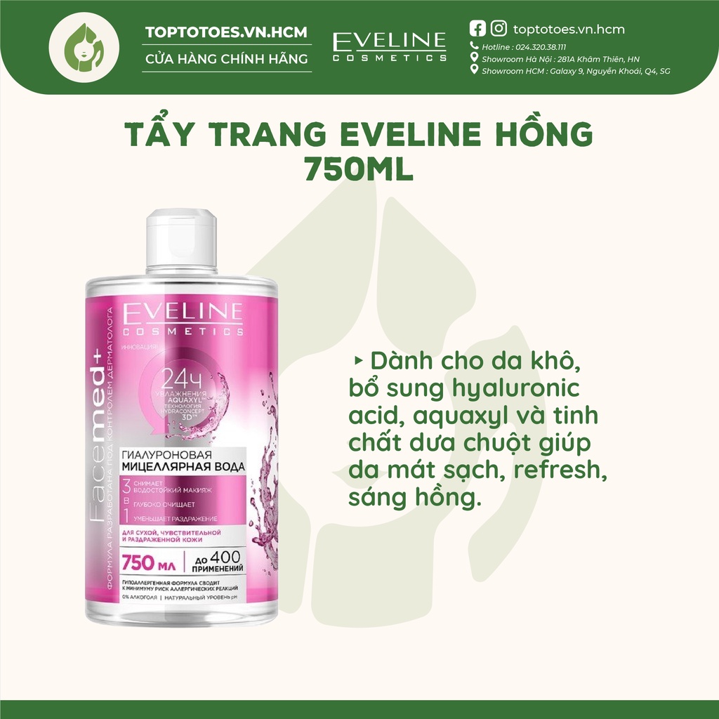 Tẩy trang 3 in 1 Eveline FACEMED+ giữ ẩm 24 giờ 400ml