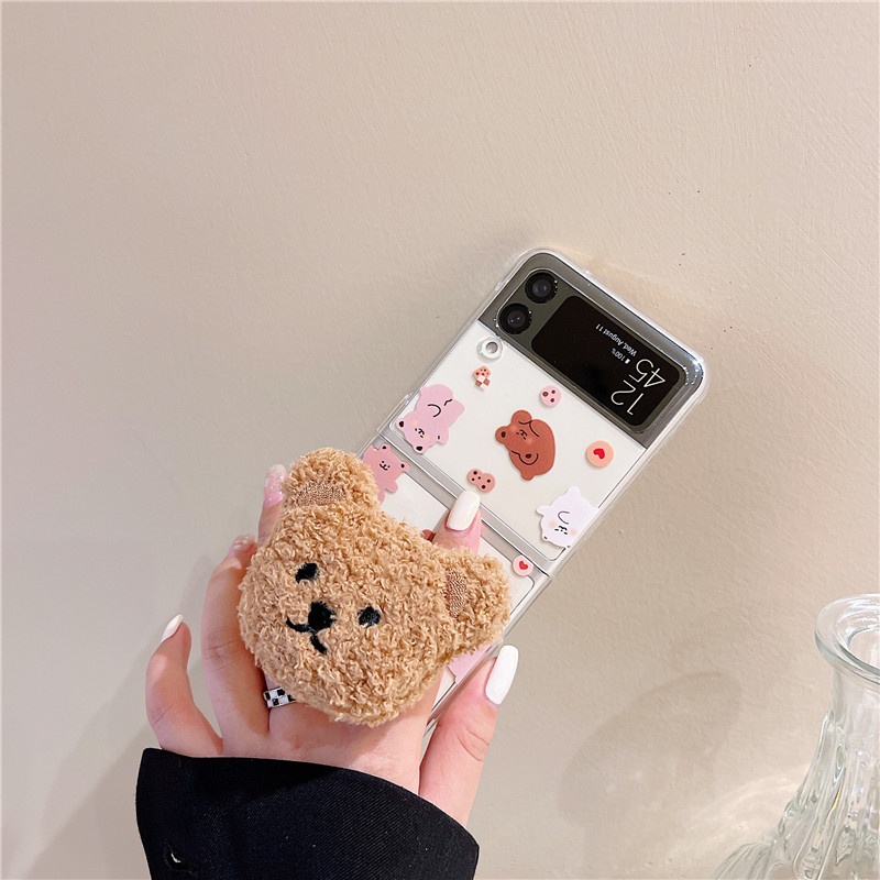 Ốp Điện Thoại Bằng PC Cứng Trong Suốt Chống Sốc Hình Gấu Teddy Cho Samsung Galaxy Z Flip 4 5G Z Flip 3