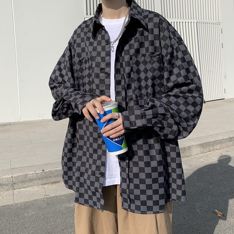 Áo Sơ Mi Tay Dài Họa Tiết Kẻ Sọc Ca Rô Đen Xám Thời Trang Dễ Phối Đồ Cho Nam Size M-3XL